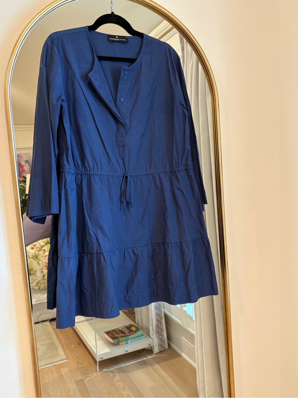 Pomander Place Navy Blue Long Sleeve Tiered Tunic Dress